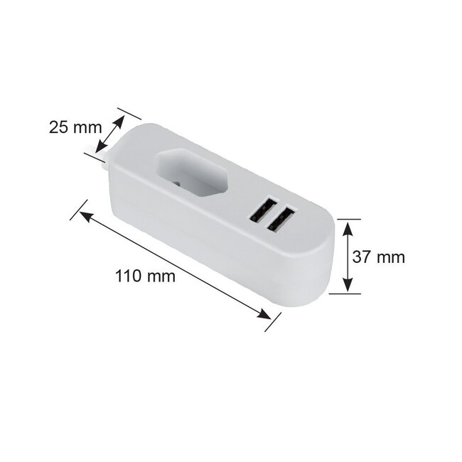 USB thuislader met 2 poorten en Euro CEE 7/16 contact - 2,4A / wit - 1,4 meter