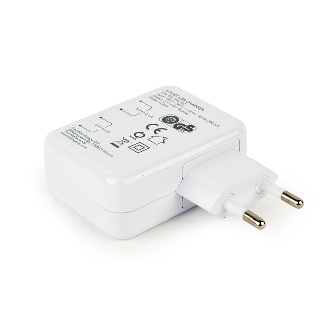 USB thuislader met 4 poorten - recht - 3,1A / wit