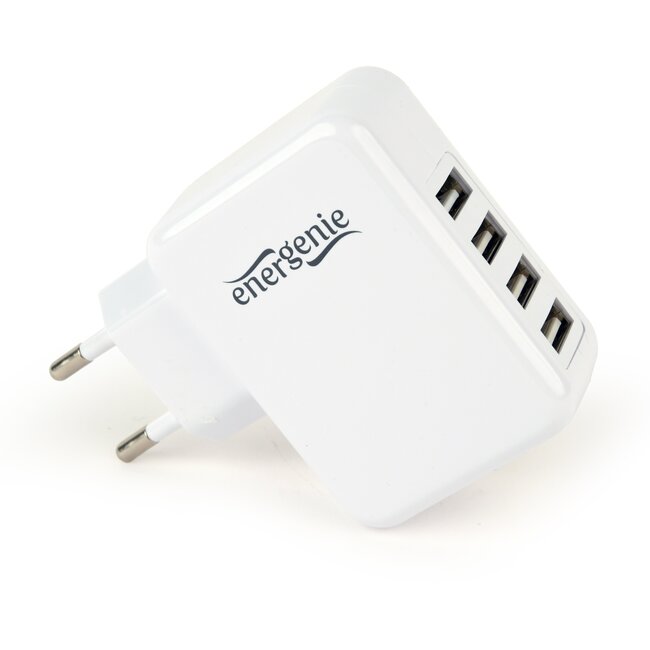 USB thuislader met 4 poorten - recht - 3,1A / wit