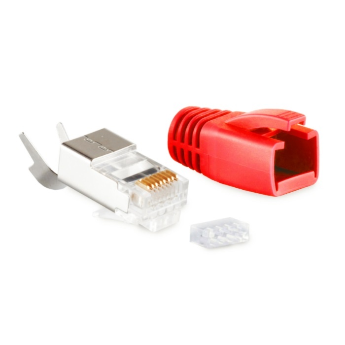 RJ45 Stekker met Rode Tule - CAT5 en CAT6 - Per stuk - 8P8C - STP - Trekontlasting