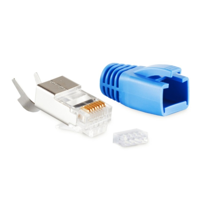 RJ45 Stekker met Blauwe Tule - CAT5 en CAT6 - Per stuk - 8P8C - STP - Trekontlasting