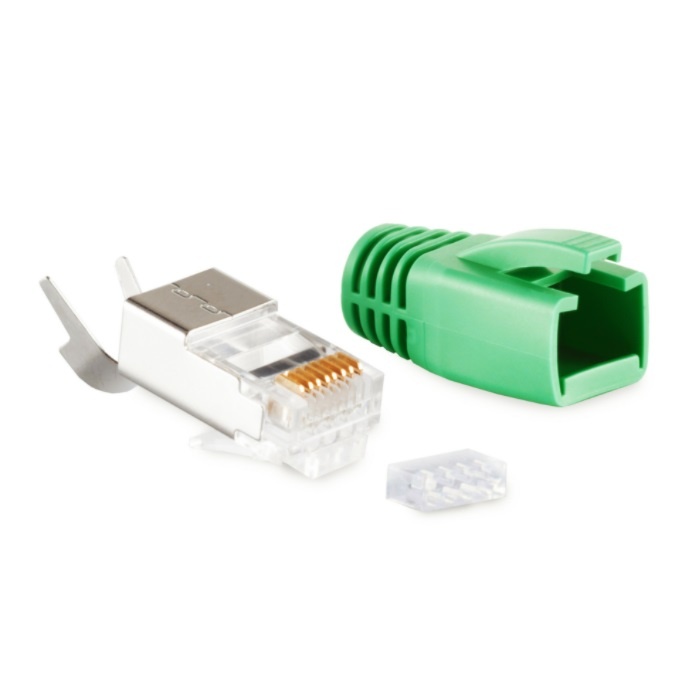 RJ45 Stekker met Groene Tule - CAT5 en CAT6 - Per stuk - 8P8C - STP - Trekontlasting