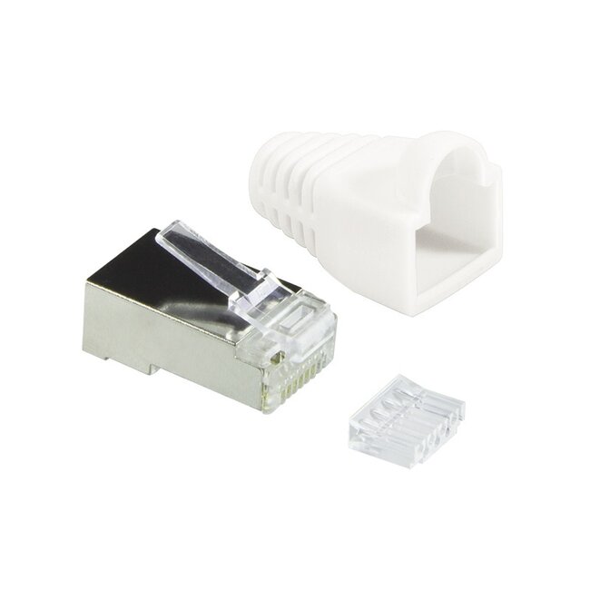 RJ45 krimp connectoren (STP) voor CAT6 netwerkkabel (flexibel) - 100 stuks (3-delig) / wit