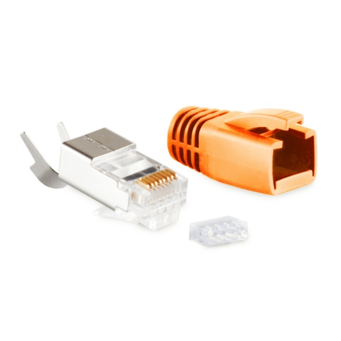 RJ45 krimp connectoren (STP) voor CAT6/6a/7/7a netwerkkabel (vast/flexibel) - 10 stuks (3-delig) / oranje