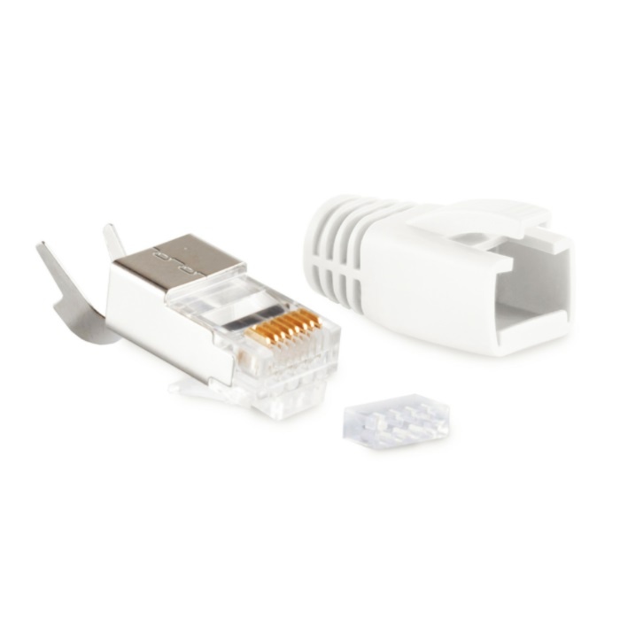 RJ45 krimp connectoren (STP) voor CAT6/6a/7/7a netwerkkabel (vast/flexibel) - 50 stuks (3-delig) / wit