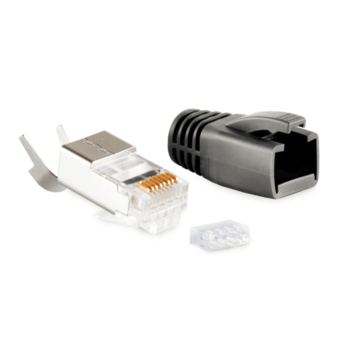 RJ45 krimp connectoren (STP) voor CAT6/6a/7/7a netwerkkabel (vast/flexibel) - 50 stuks (3-delig) / zwart