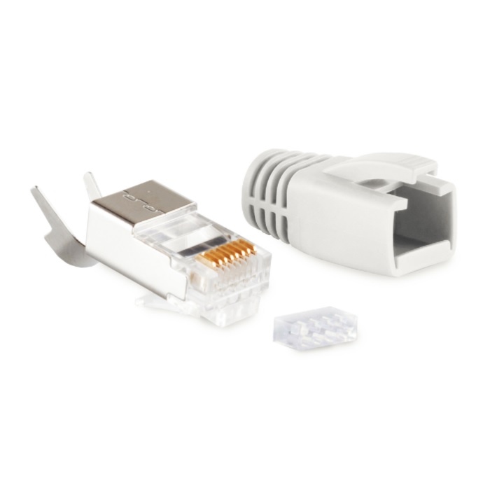 RJ45 krimp connectoren (STP) voor CAT6/6a/7/7a netwerkkabel (vast/flexibel) - 100 stuks (3-delig) / grijs