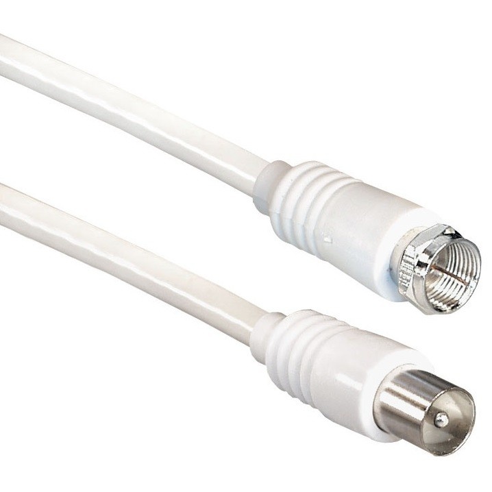 Nedis Satelliet- en Antennekabel | F-Male | IEC (Coax) Male | Vernikkeld | 75 Ohm | Dubbel Afgeschermd | 3.00 m | Rond | PVC | Wit | Label -