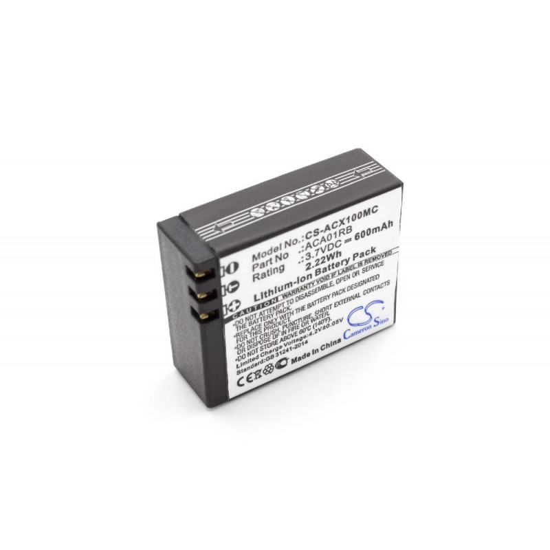 Camera accu compatibel met Activeon CX - vervangt ACA01RB / 600 mAh