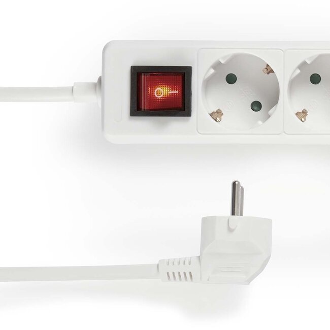 Stekkerdoos met 6 contacten en schakelaar / wit - 1,4 meter