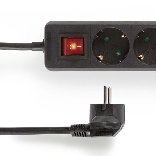 Stekkerdoos met 6 contacten en schakelaar / zwart - 10 meter