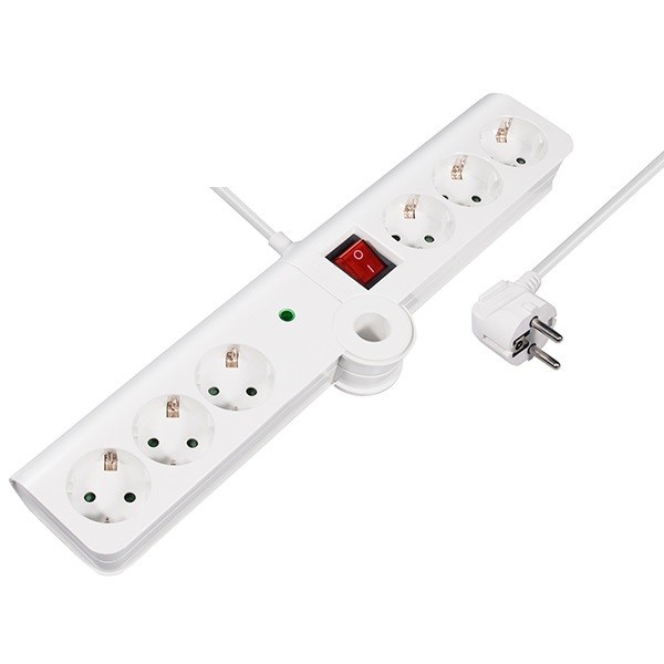 6-voudige Stekkerdoos - Met Overspanningsbeveiliging - Vouwbaar - 3500W - 5 meter - Wit