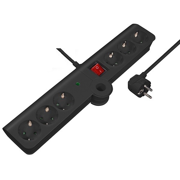 6-voudige Stekkerdoos - Met Overspanningsbeveiliging - Vouwbaar - 3500W - 5 meter - Zwart