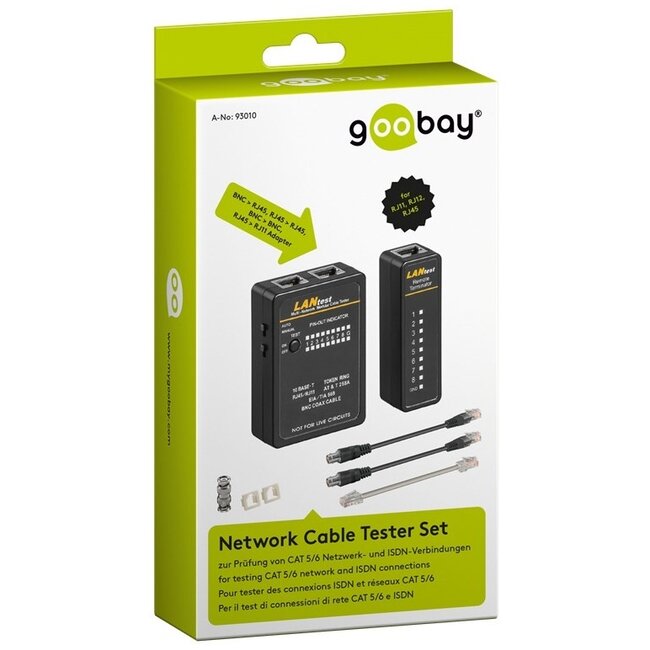 Goobay LAN multi-kabeltester voor coax- en netwerkkabels - RJ45, RJ12, RJ11 en BNC