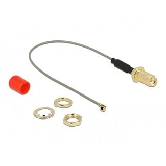 DeLOCK MHF I (v) - SMA (v) kabel met ferriet kern - Micro Coax (1,13 mm) - 50 Ohm / grijs - 0,10 meter