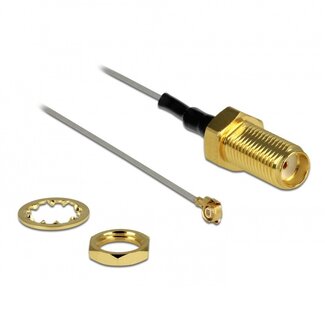 DeLOCK MHF III (v) - SMA (v) kabel - Micro Coax (0,81 mm) - 50 Ohm / grijs - 0,20 meter