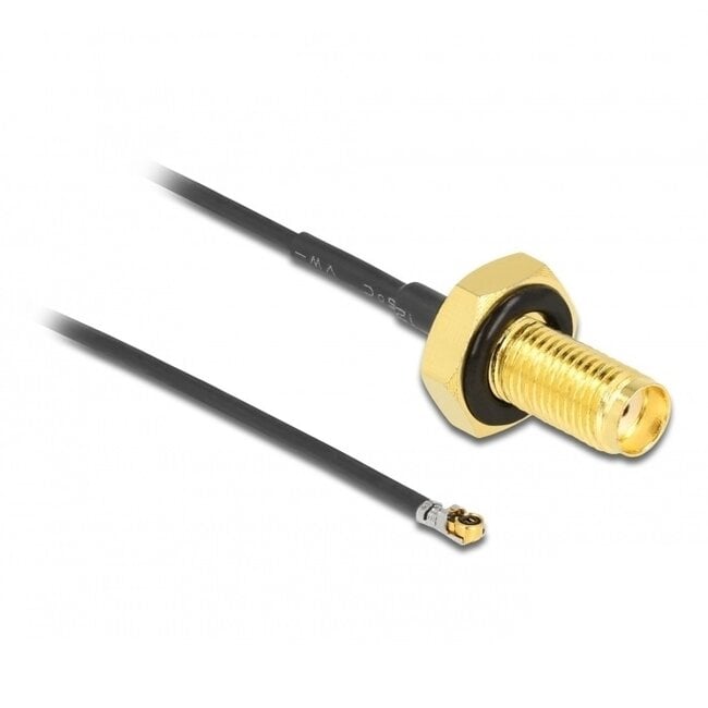 MHF 4L LK (v) - SMA (v) kabel met afdichtring - Micro Coax (1,37 mm) - 50 Ohm / zwart - 0,20 meter