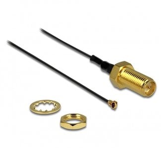 DeLOCK MHF 4 (v) - RP-SMA (v) kabel - Micro Coax (0,81 mm) - 50 Ohm / zwart - 0,20 meter
