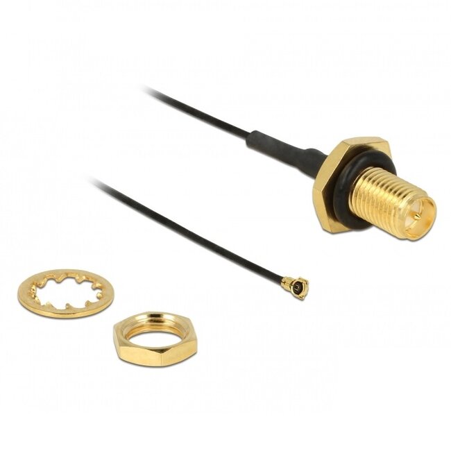 MHF 4 (v) - RP-SMA (v) kabel met afdichtring - Micro Coax (0,81 mm) - 50 Ohm / zwart - 0,10 meter