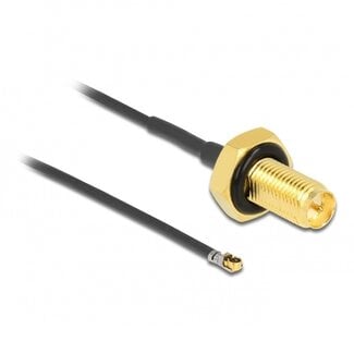 DeLOCK MHF 4L LK (v) - RP-SMA (v) kabel met afdichtring - Micro Coax (1,37 mm) - 50 Ohm / zwart - 0,10 meter