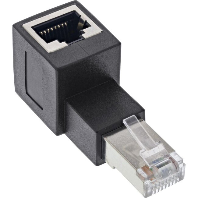 STP CAT6a 10 Gigabit RJ45 haakse adapter - haaks naar beneden / zwart