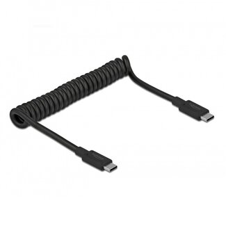 DeLOCK Premium USB-C naar USB-C spiraalkabel met E-Marker chip - USB3.2 (tot 10 Gbit/s) - PD tot 20V/3A - video tot 8K 30Hz / zwart - 1,2 meter
