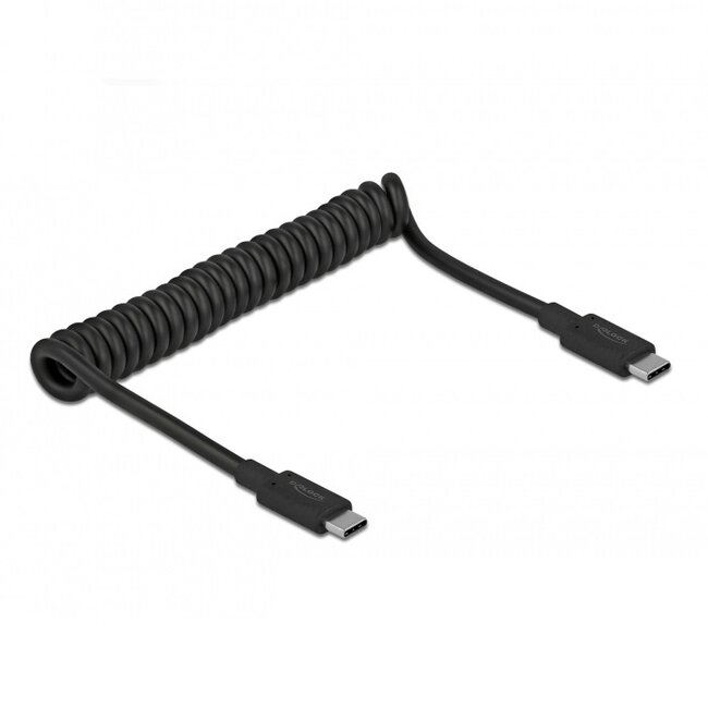 Premium USB-C naar USB-C spiraalkabel met E-Marker chip - USB3.2 (tot 10 Gbit/s) - PD tot 20V/3A - video tot 8K 30Hz / zwart - 1,2 meter
