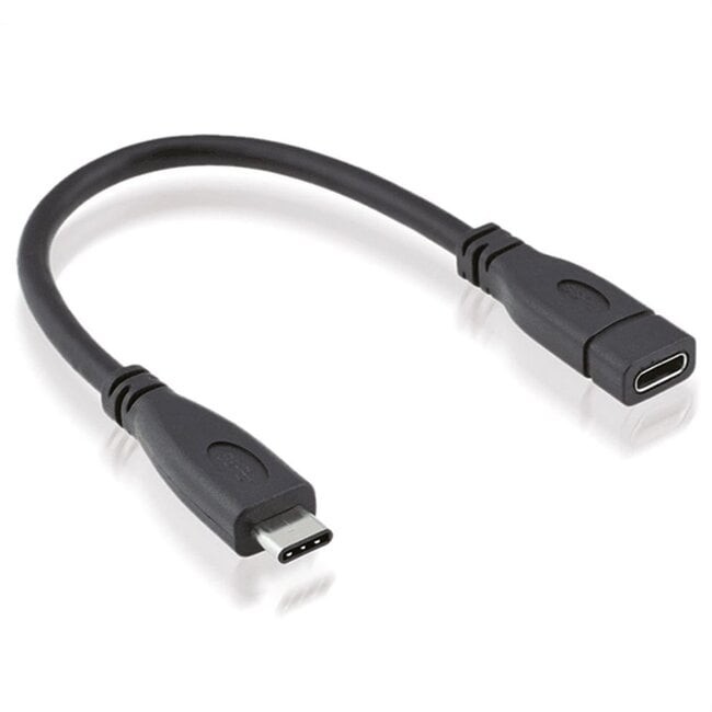 Premium USB-C naar USB-C verlengkabel - USB3.2 (tot 10 Gbit/s) - PD tot 20V/5A / zwart - 0,15 meter