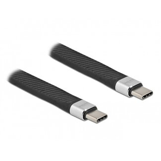 DeLOCK USB-C naar USB-C siliconen kabel met E-Marker chip - USB2.0 - tot 20V/5A / zwart - 0,10 meter