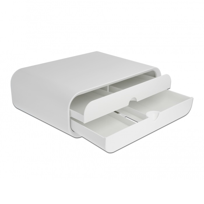 DeLOCK ergonomische monitor standaard/verhoger met 2 lades - M / wit