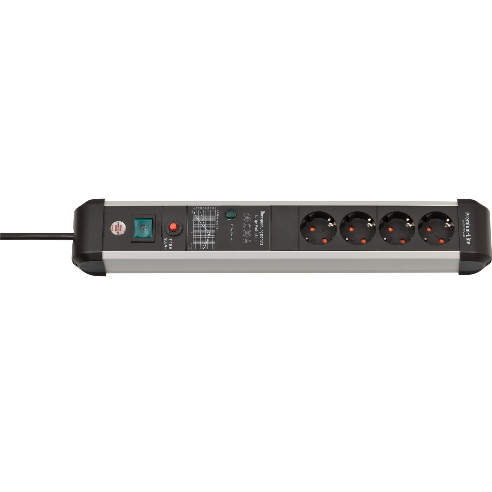 Brennenstuhl 1391010400 Stekkerdoos 4 Sockets | Premium Protect Line | Aan/uit Schakelaar | Overspanningsbeveiliging | Zwart/Zilver | 3 meter