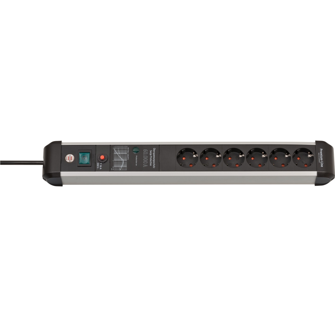 Premium-Protect-Line 60.000A stekkerdoos met overspanningsbeveiliging 6-voudig 3m H05VV-F 3G1,5