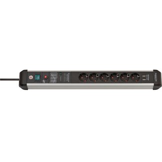 Brennenstuhl Brennenstuhl Premium-Protect-Line stekkerdoos met 6 contacten, 2x USB en overspanningsbeveiliging / zwart - 3 meter