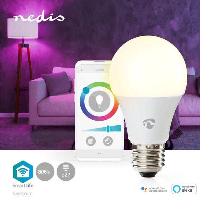 Nedis SmartLife Wi-Fi LED-lamp - E27 fitting / full-color en warm-wit tot koud-wit