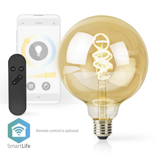 Nedis SmartLife Wi-Fi filament LED-lamp - E27 fitting - G125 vorm / warm-wit tot koud-wit (goud / glas)