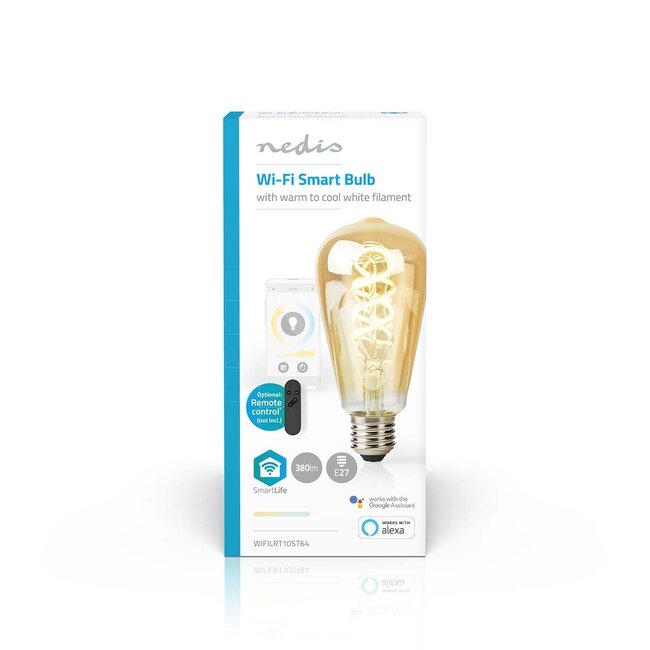 Nedis SmartLife Wi-Fi filament LED-lamp - E27 fitting - ST64 vorm / warm-wit tot koud-wit (goud / glas)