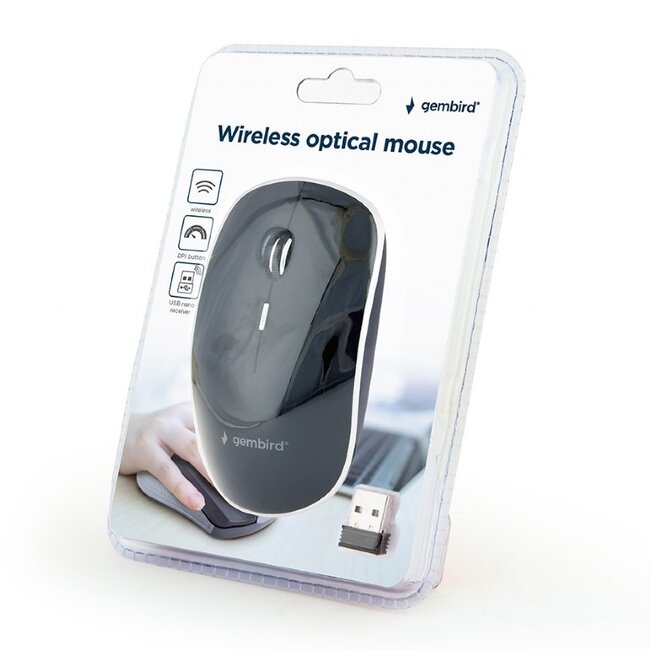 Gembird draadloze USB muis met 4 knoppen - 800-1600 DPI / zwart
