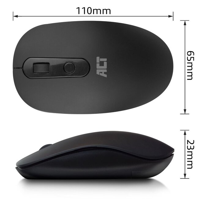 ACT draadloze USB muis met 4 knoppen - 800-1200 DPI / zwart