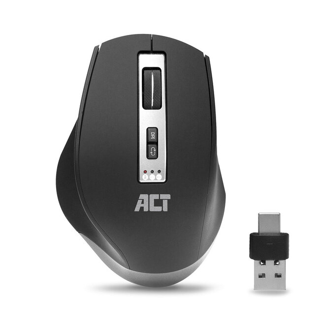 ACT draadloze USB-A/USB-C en Bluetooth muis met 7 knoppen - 600-2400 DPI / zwart