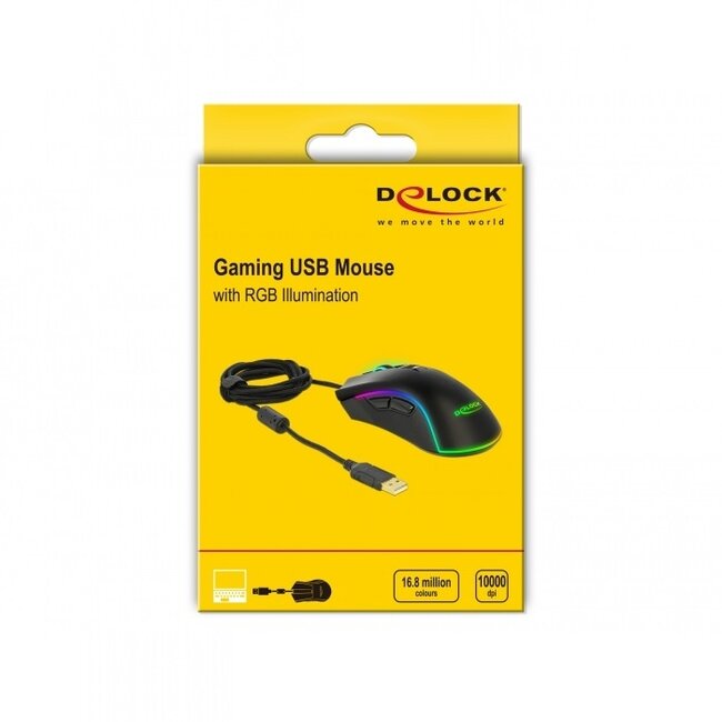 DeLOCK bedrade USB gaming muis met 7 knoppen - 100-10000 DPI / zwart - 1,8 meter