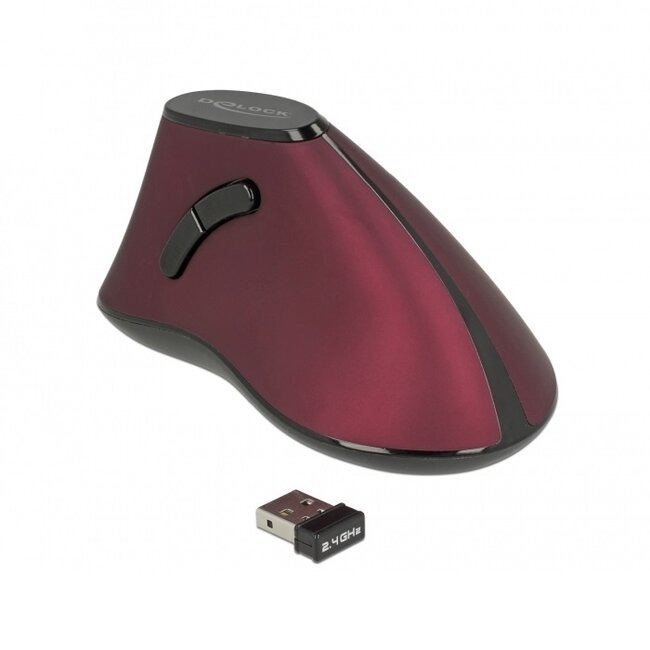DeLOCK ergonomische draadloze USB muis met 5 knoppen - 1000 DPI / zwart/rood