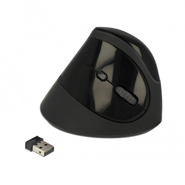 DeLOCK ergonomische draadloze USB muis met 6 knoppen - 800-1600 DPI / zwart