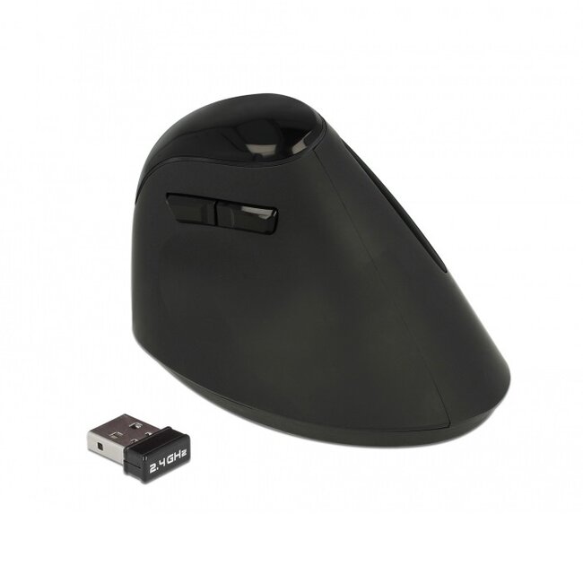 DeLOCK ergonomische draadloze USB muis met 6 knoppen - 800-1600 DPI / zwart