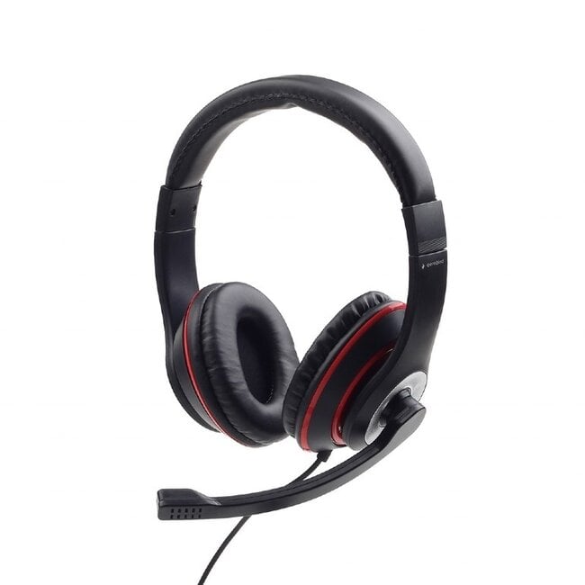 Gembird comfortabele stereo on-ear headset - 1x 3,5mm Jack 4-polig / zwart/rood - 1,8 meter