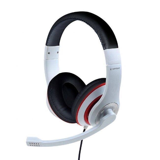 Gembird comfortabele stereo on-ear headset - 1x 3,5mm Jack 4-polig / wit/zwart/rood - 1,8 meter