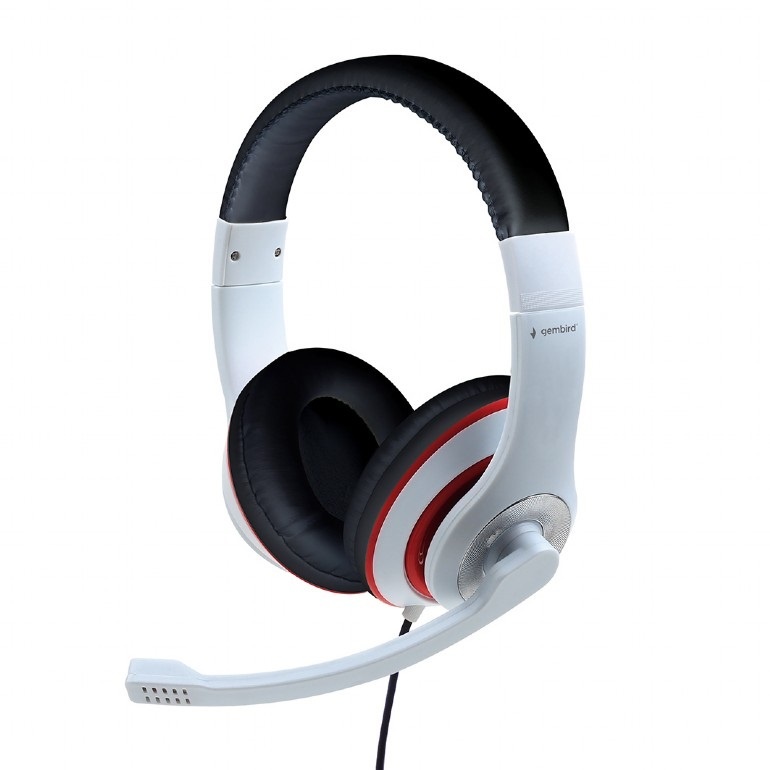 Gembird MHS-03-WTRDBK hoofdtelefoon/headset Bedraad Hoofdband Gamen Zwart, Rood, Wit