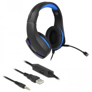 DeLOCK DeLOCK gaming stereo over-ear headset - 3,5mm Jack 4-polig (incl. adapter) / zwart/blauw - 2,1 meter