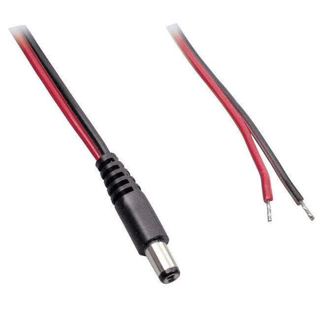 DC plug (m) 5,5 x 2,5mm stroomkabel met open einde - max. 3A / zwart/rood - 0,50 meter