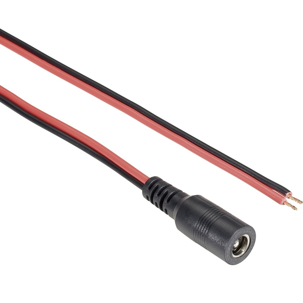 BKL DC plug (v) 5,5 x 2,1mm stroomkabel met o einde - max. 3A / zwart/rood - 2 meter