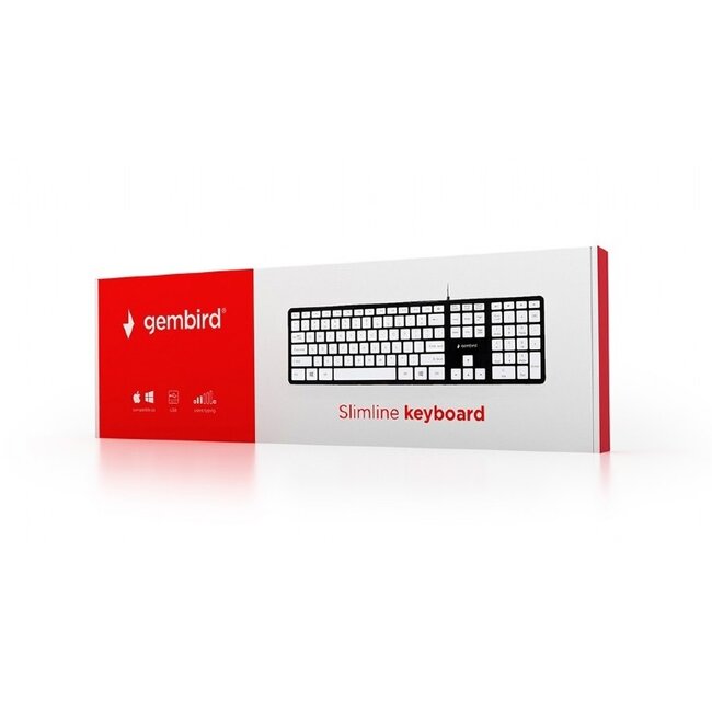 Gembird bedraad slimline USB toetsenbord met 5 multimedia toetsen - QWERTY (US) / zwart/wit - 1,6 meter